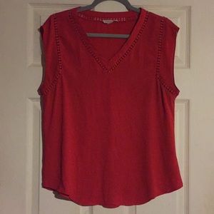 Red blouse with crochet detail